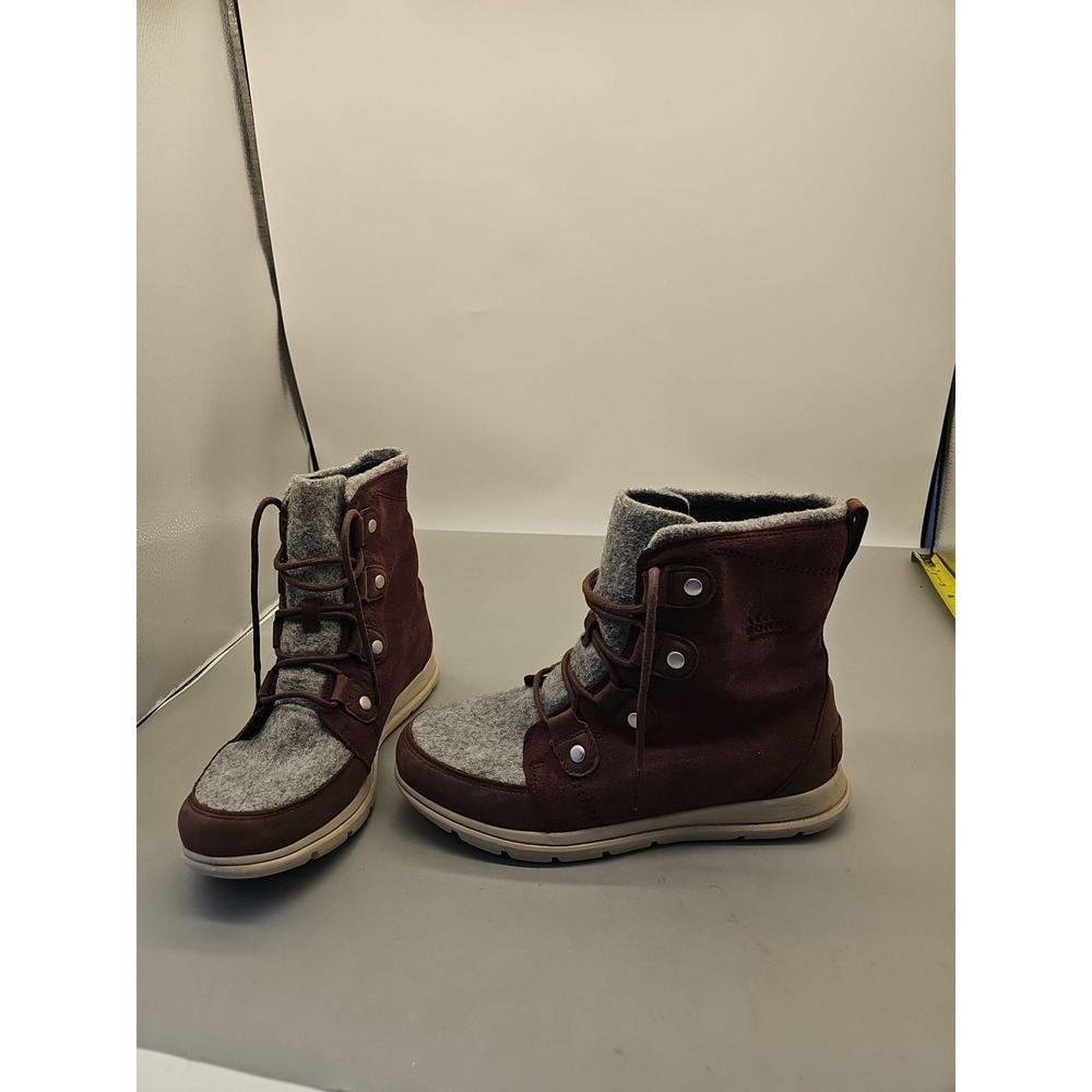 Sorel Women's Explorer Joan Boots Size 11 Mauve Gray Fleece Leather‎ Suede Lace